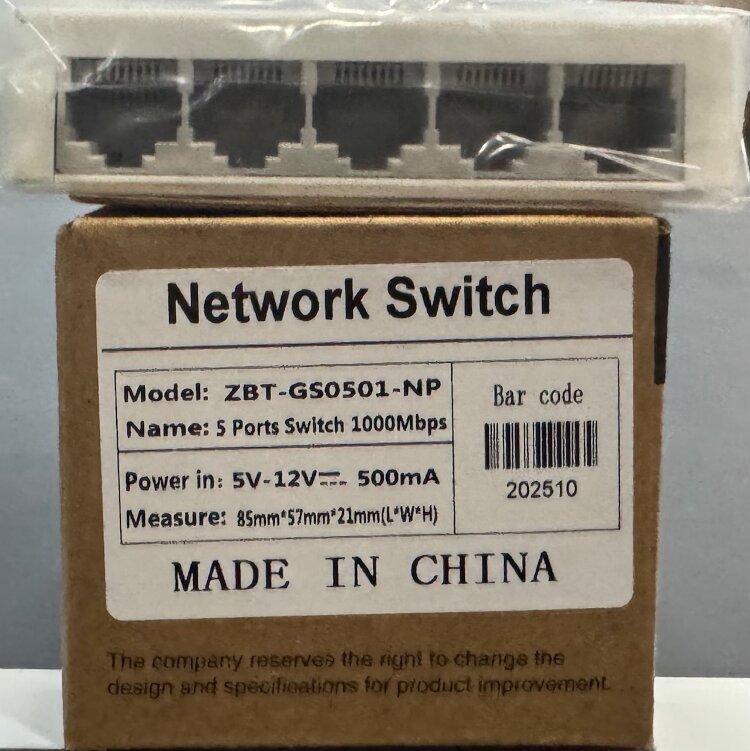 Коммутатор ZBT-GS0501-NP 5 портов 10/100M/1000M switch