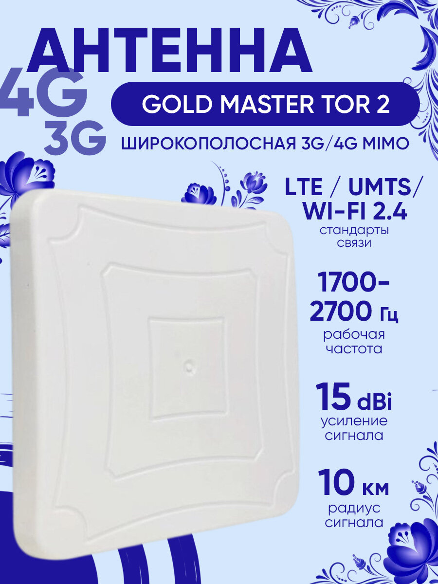Антенна 2G/3G/4G панельная GM TOR-2-1700/2700 MIMO широкополосная, 15Дб, F*2-female